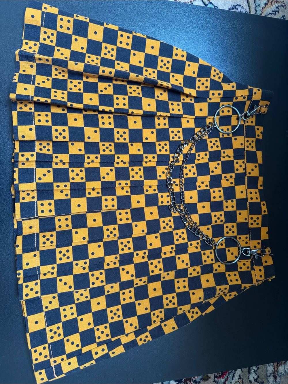 Urban Outfitters Black and Yellow Checkerboard Mini Skirt with Chain Rings